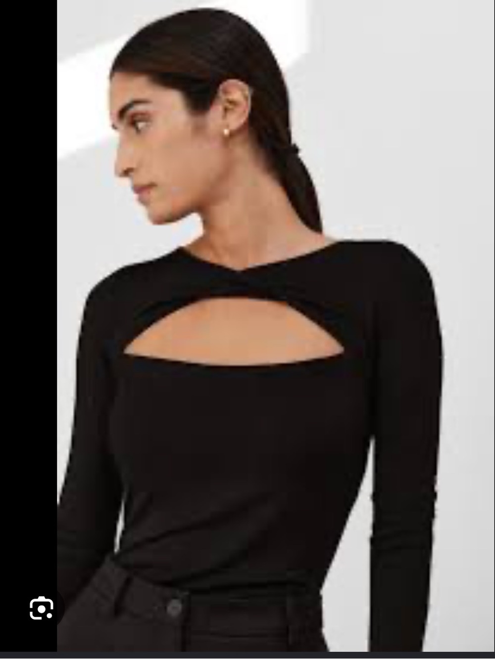 Black Long-Sleeve Keyhole Knit Top